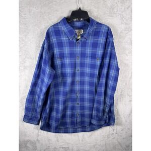 Duluth Trading Co Shirt Mens 2XLT Blue Plaid Flannel Button Up Long Sleeve